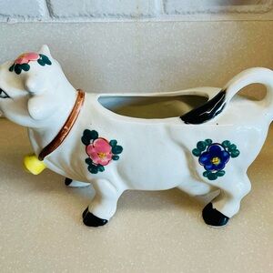 Vtg Cow Creamer 8” Floral  Japan Flowers proceeds Parkinson’s foundation